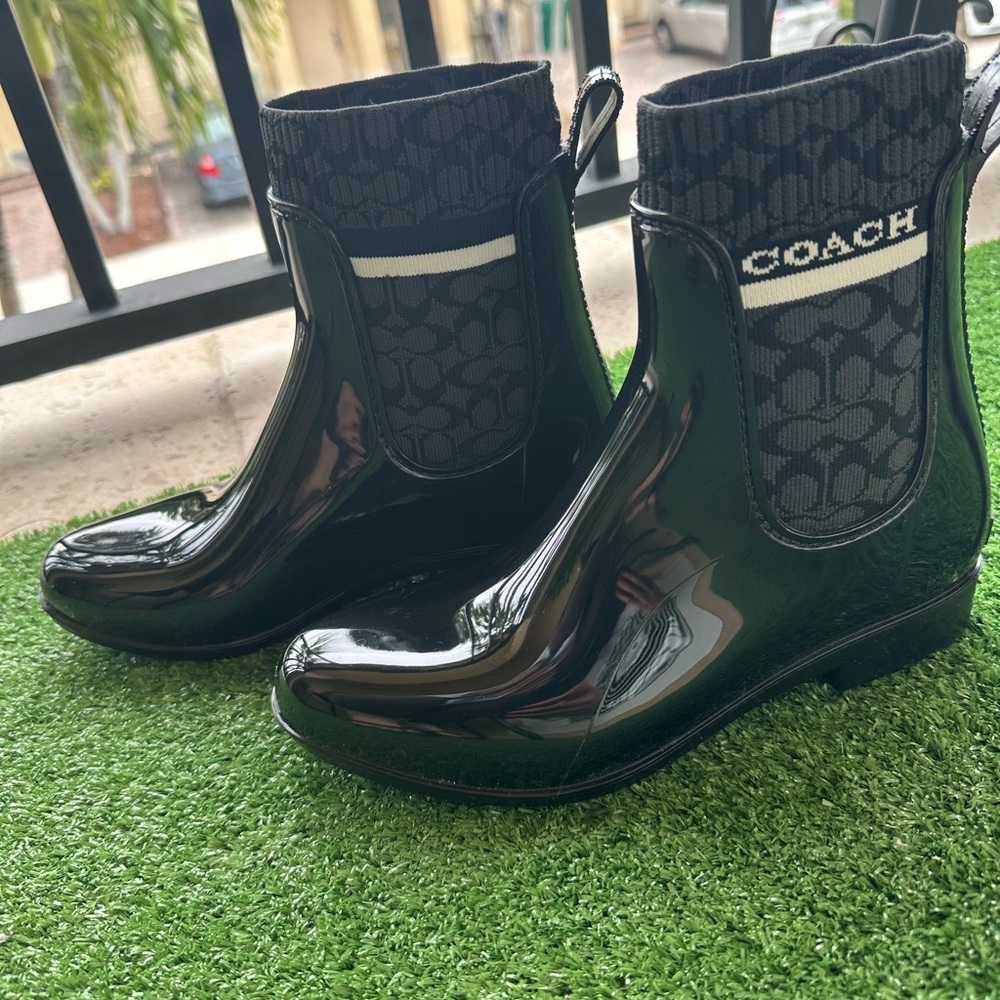 Coach Black Rain Boots with Logo Detail